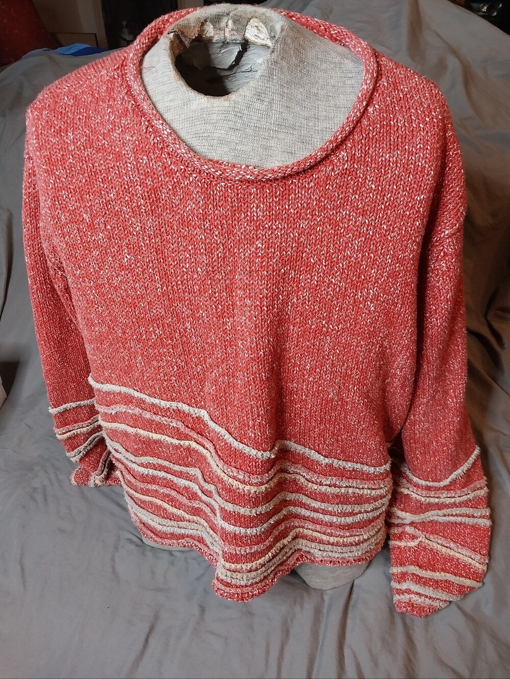 J. Jill Cozy Coral Stripe Women’s Sweater
